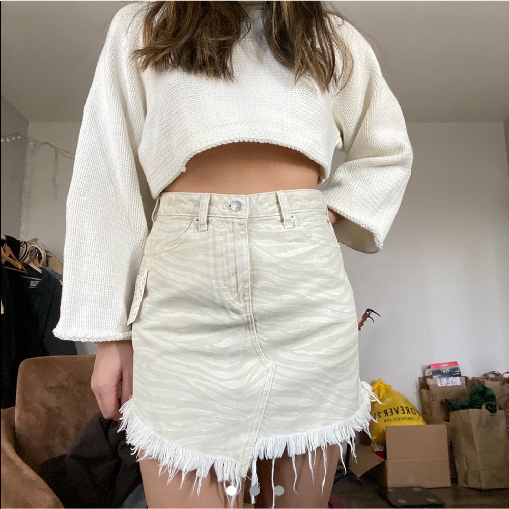 NWT Free People Cream Zebra Printed Denim Skirt